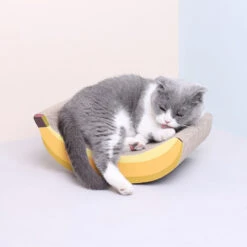 Cat Scratcher Blind Box -A Great Coffee Shop cat lying on banana shaped cat scratching pad 1