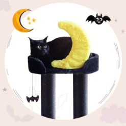 Nightfall Cat Tree -A Great Coffee Shop nightfall cat tree moon and bat theme detail